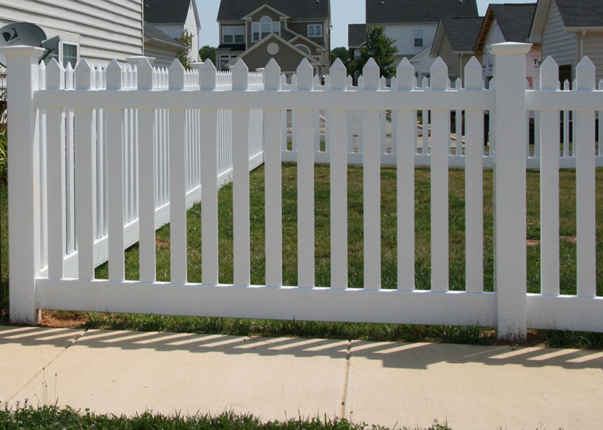4 foot tall vinyl contemporary picket fence with wide space and new england caps